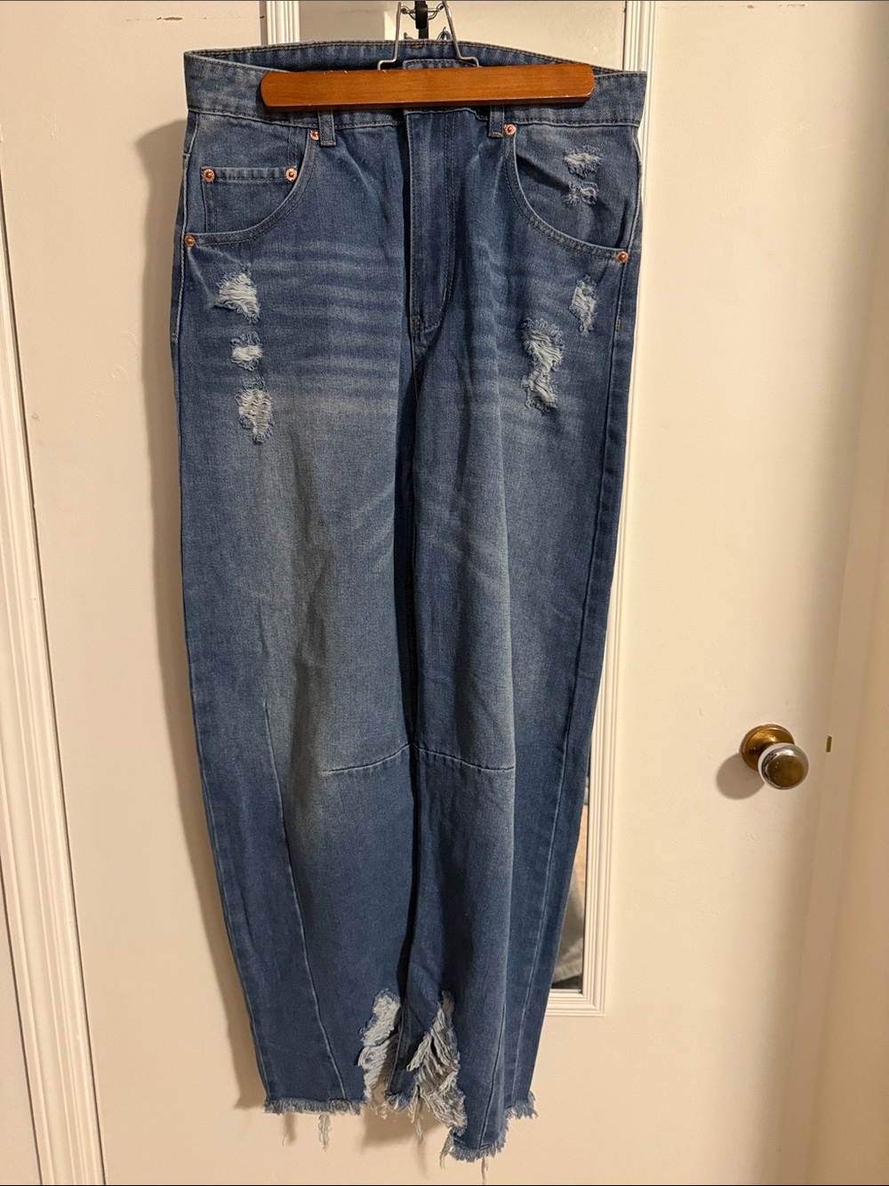 Amazon Women’s Wide Leg Distressed Jeans - Blue